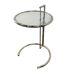 Vintage adjustable chrome side table with smoked glass.
