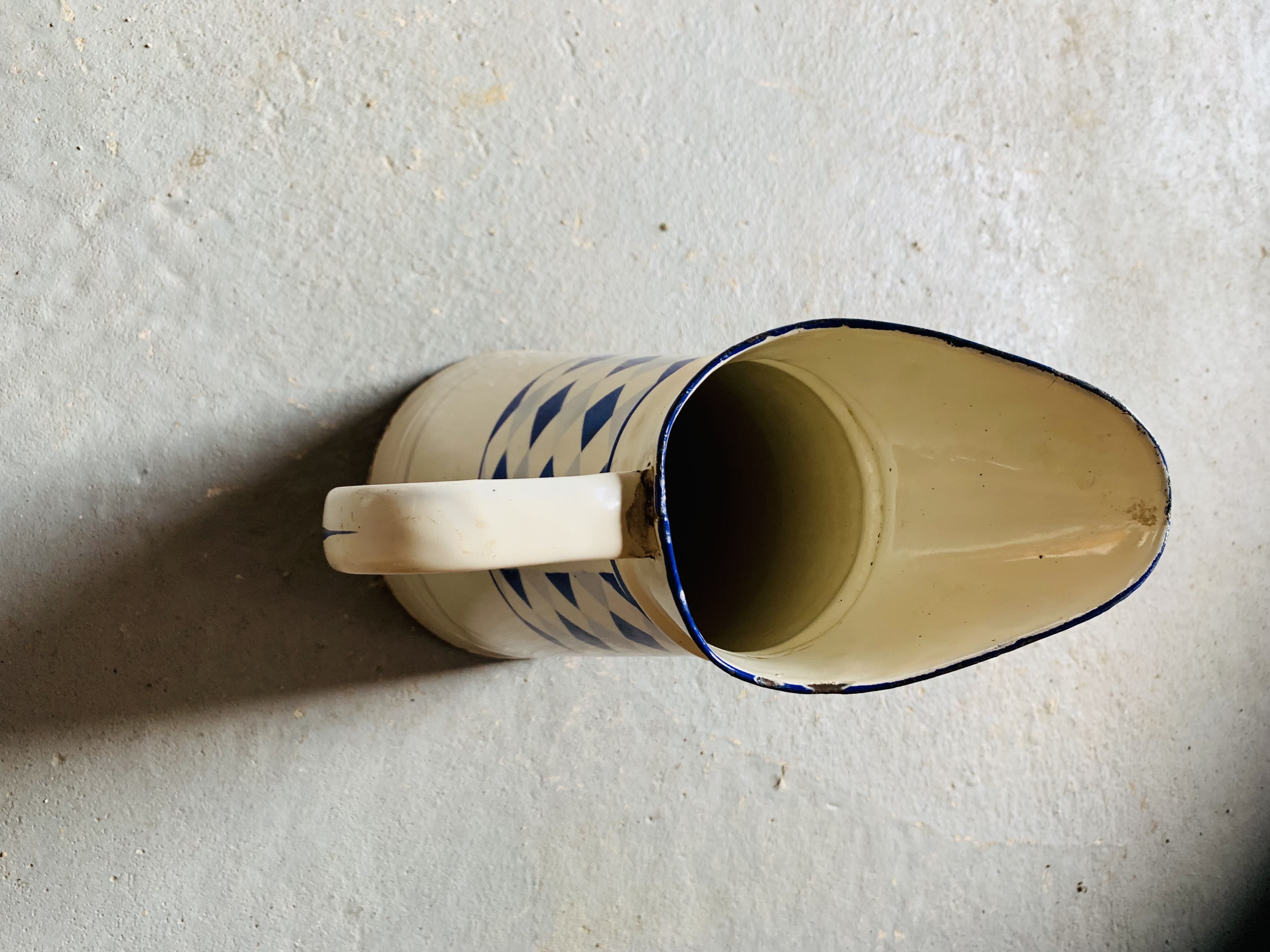 Blue checkered enamel jug - and its basin