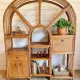 Large arch bookshelf "Pacific Rattan" sun cane bohemian chic