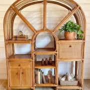 Large arch bookshelf "Pacific Rattan" sun cane bohemian chic