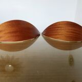 Pair of Scandinavian wall lights in bent wood with brass accents, 1980.