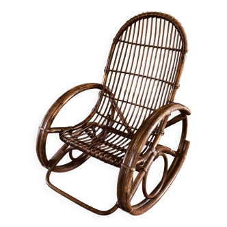 Chaise à bascule en rotin et bambou, chaise à bascule Manou