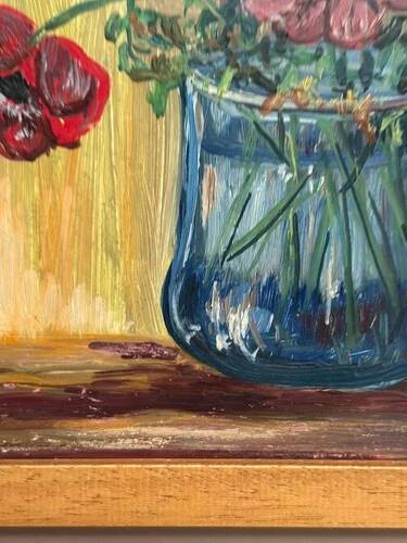 Original Swedish Oil on Panel “Flowers in Vase” Vintage & Framed 29 × 37cm