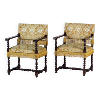 Ensemble de deux fauteuils de bibliothèque antiques en chêne français, orge twist