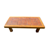Coffee table herbarium solid oak and ceramic 1950