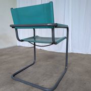 Vintage Mart Stam Style Armchair: Turquoise Leather, Black Chrome Cantileve