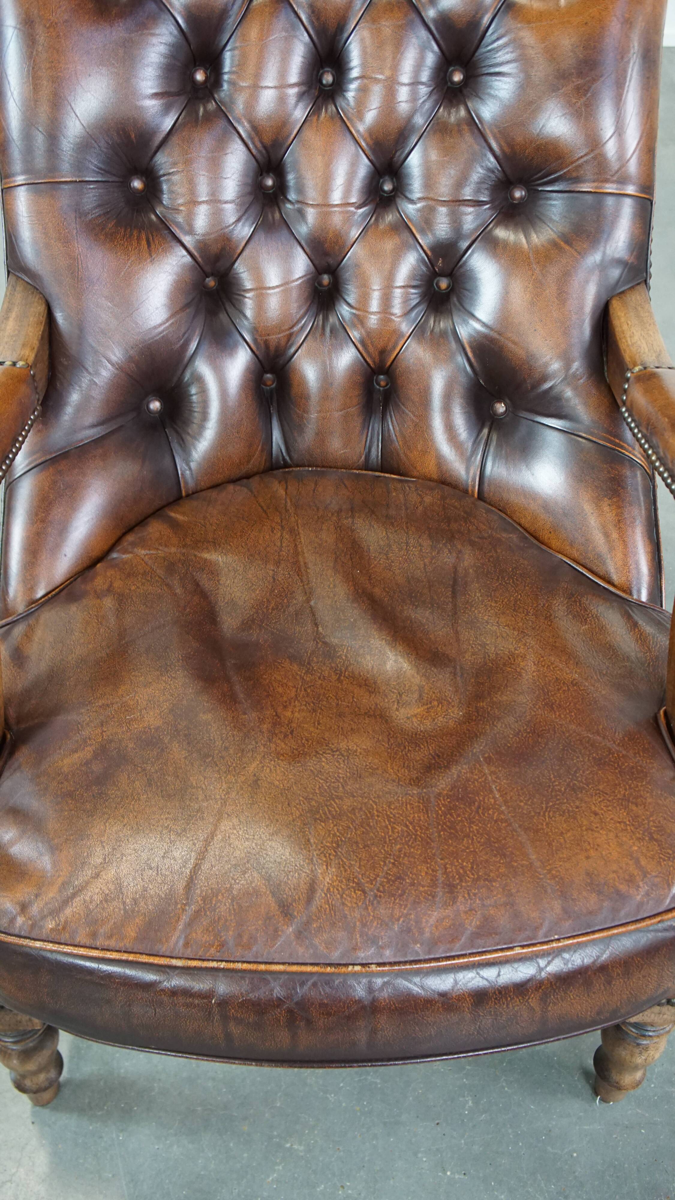 English cow leather chesterfield armchair