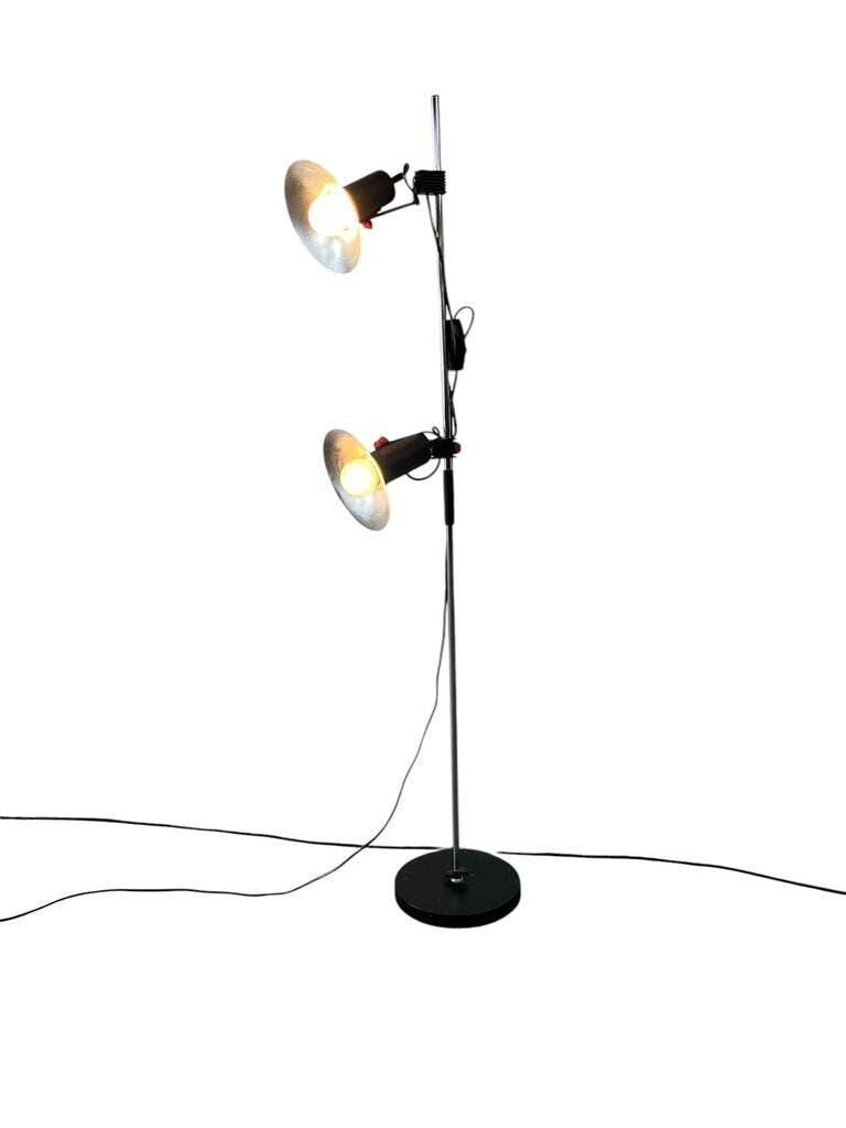 Vintage green fluorescent floor lamp with spots.