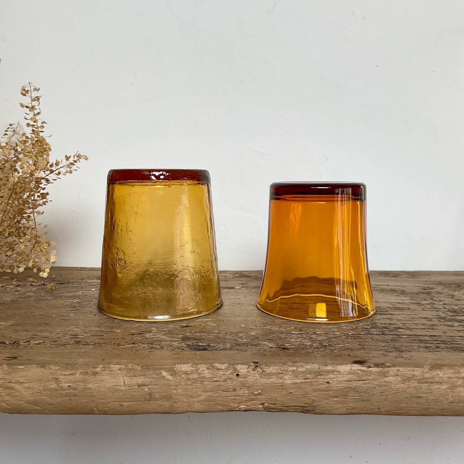 6 verres vintage ambre dépareillés