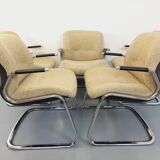 Suite of 5 armchairs with Steelcase Strafor armrests in chrome metal and wool fabric from the years