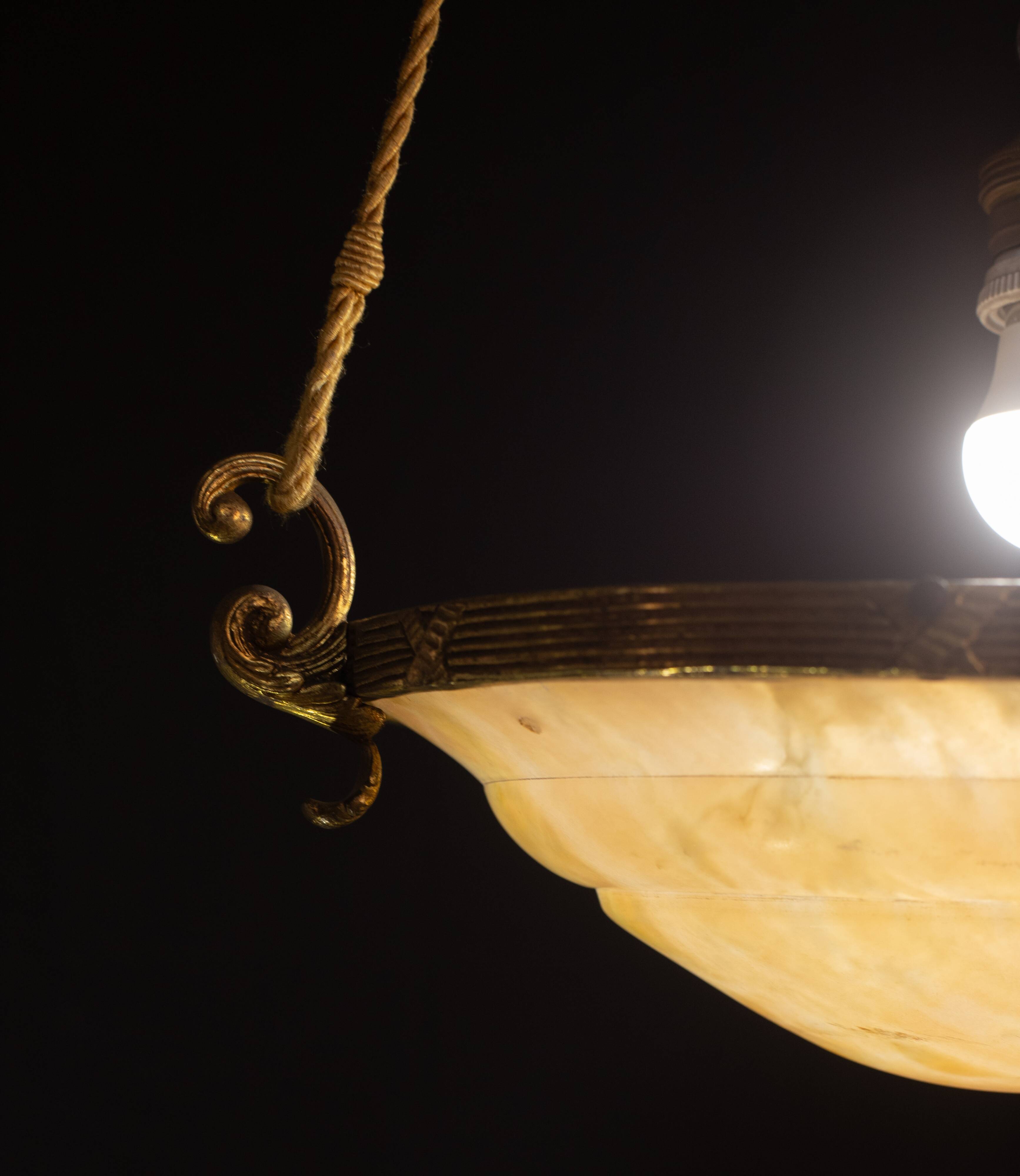 Antique Liberty Alabaster Candlestick, Brass Structure 1940s
