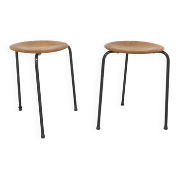 Set of 2 teak and metal stools, Sweden, 1960