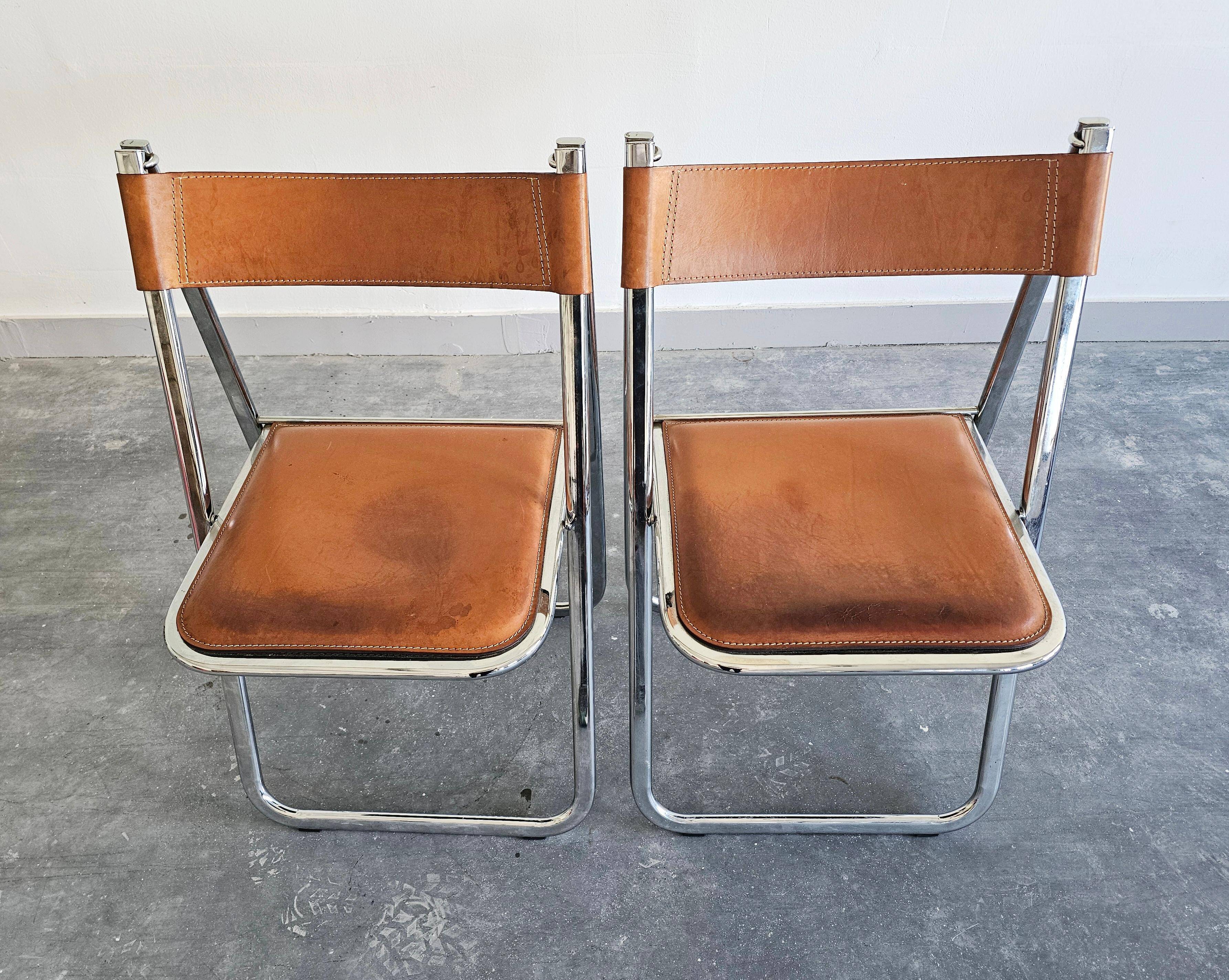 Paire de chaises pliantes modèle Tamara par Arrben, cuir, 1970s
