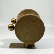 Brutalist Italian Light in Stone and Brass – 1970s Table Lamp