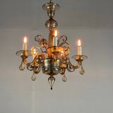 Venetian chandelier in golden Murano glass with a black border, circa 1950