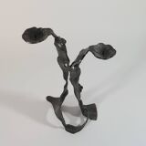 Sculptural brutalist floor candle holder made of hand-forged iron from the 1950s.