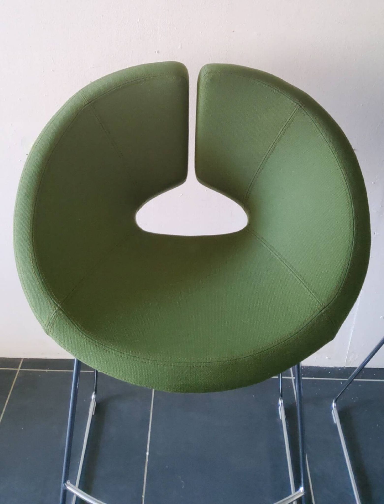 Artifort Chrome Stool and Green Fabric by Patrick Norguet