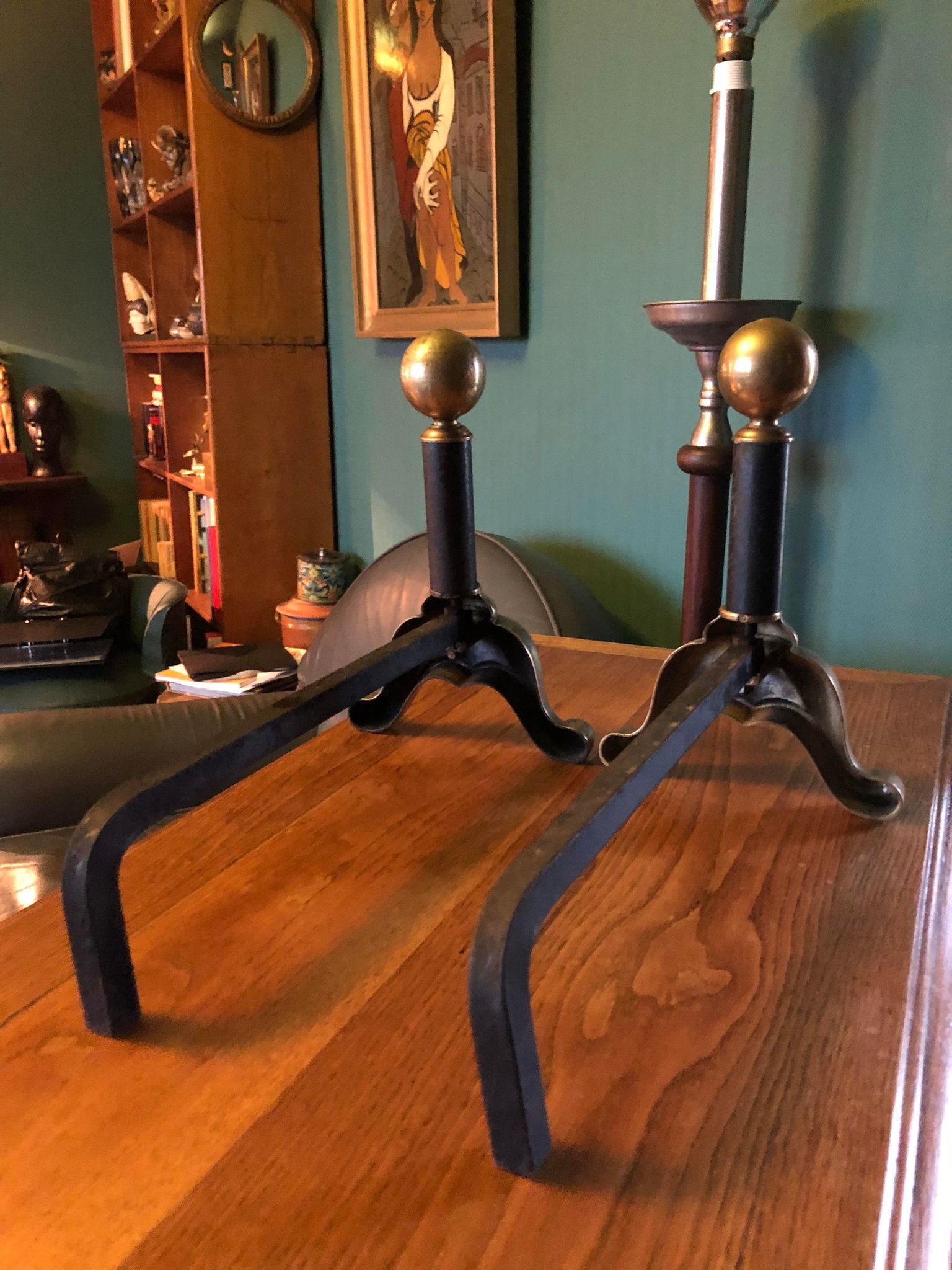 Paire de chenets de cheminée vintage