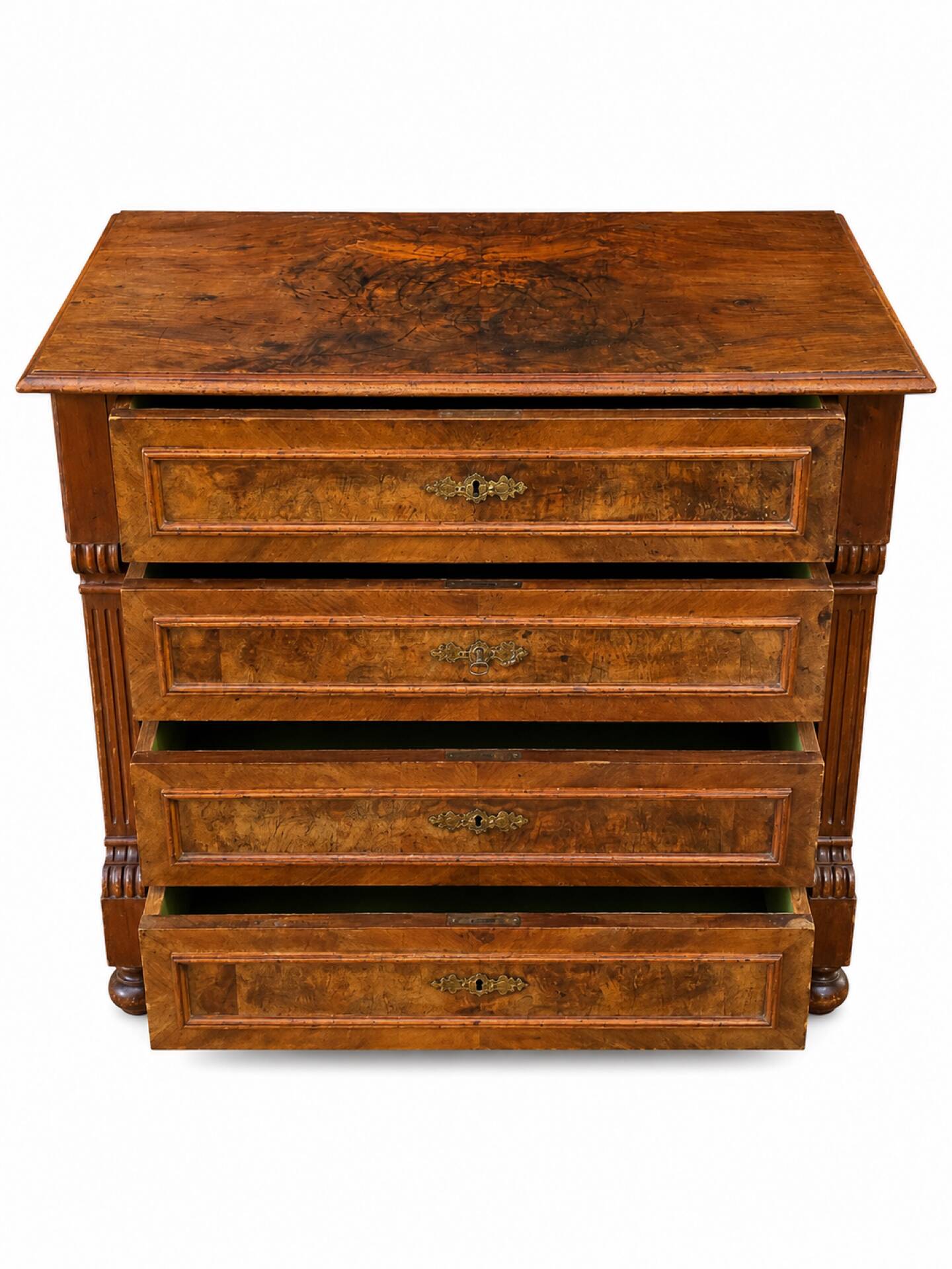 Commode ancienne 4 tiroirs style Louis-Philippe Bois et ronce de Noyer