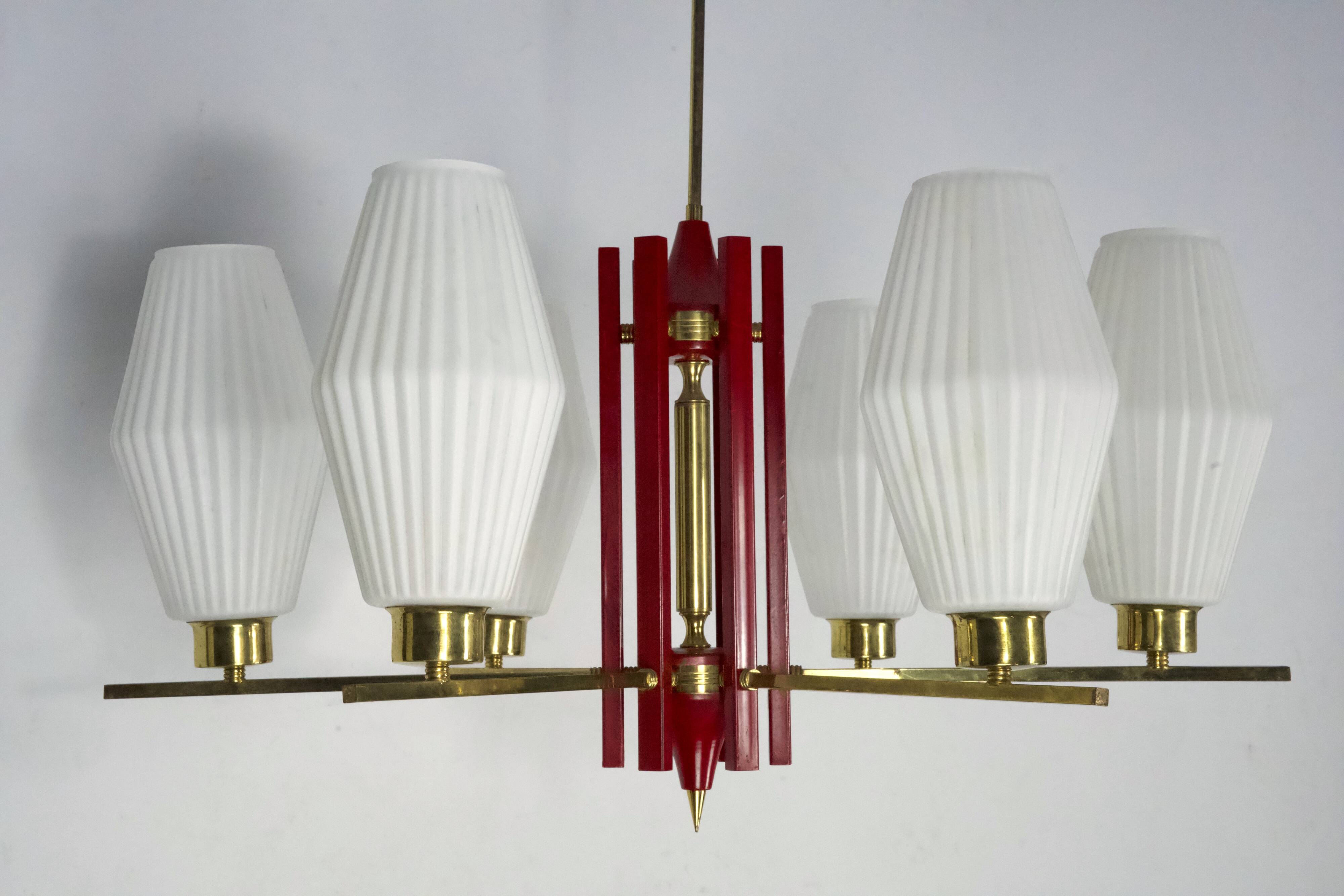 Large Mid-Century Arredoluce Monza manner chandelier. 1950s Italian design