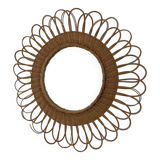 Vintage wicker rattan sun mirror