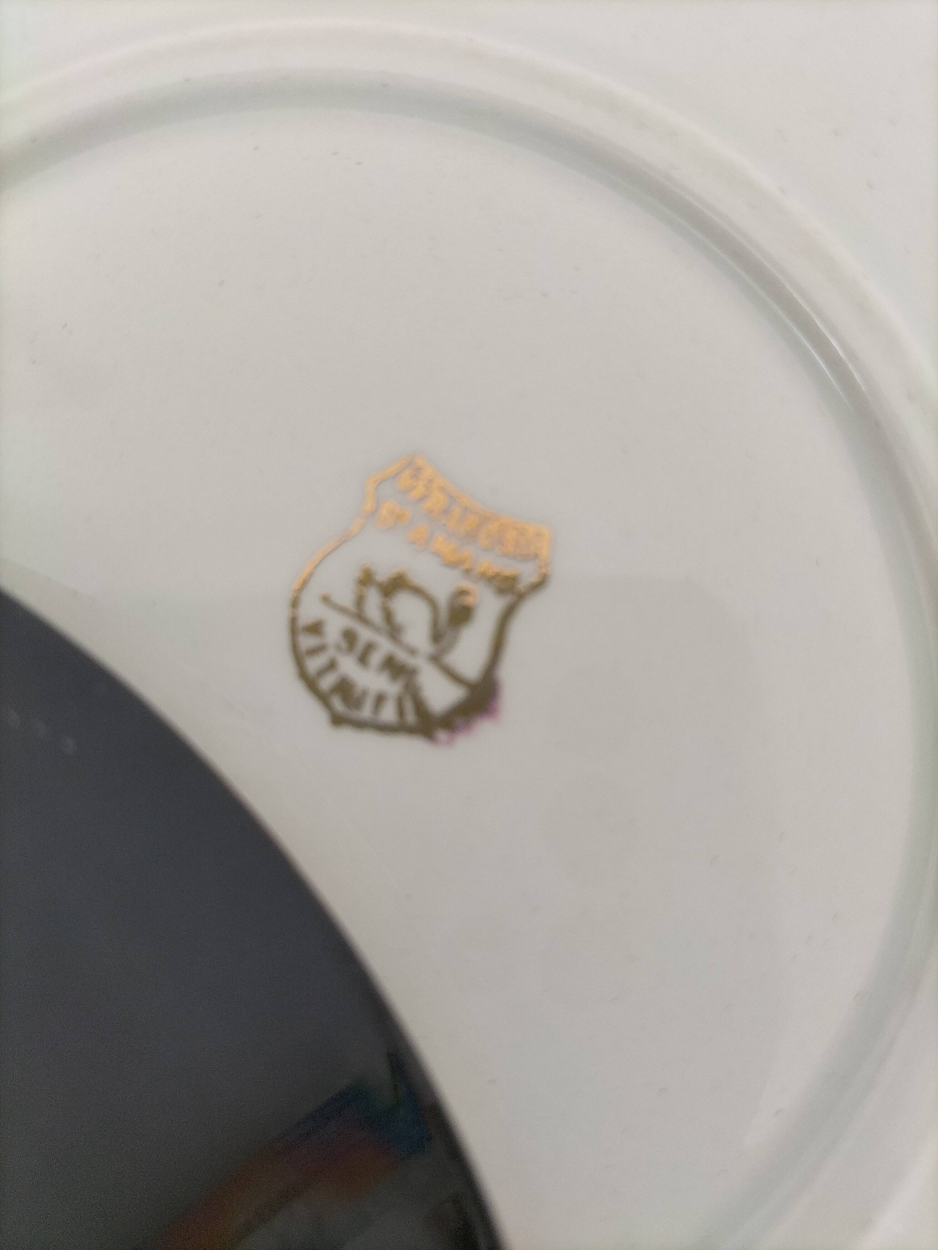 Large black, yellow iridescent and white Art Deco Saint-Amand cup.