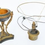 Lamp in gilded bronze and black lacquered metal