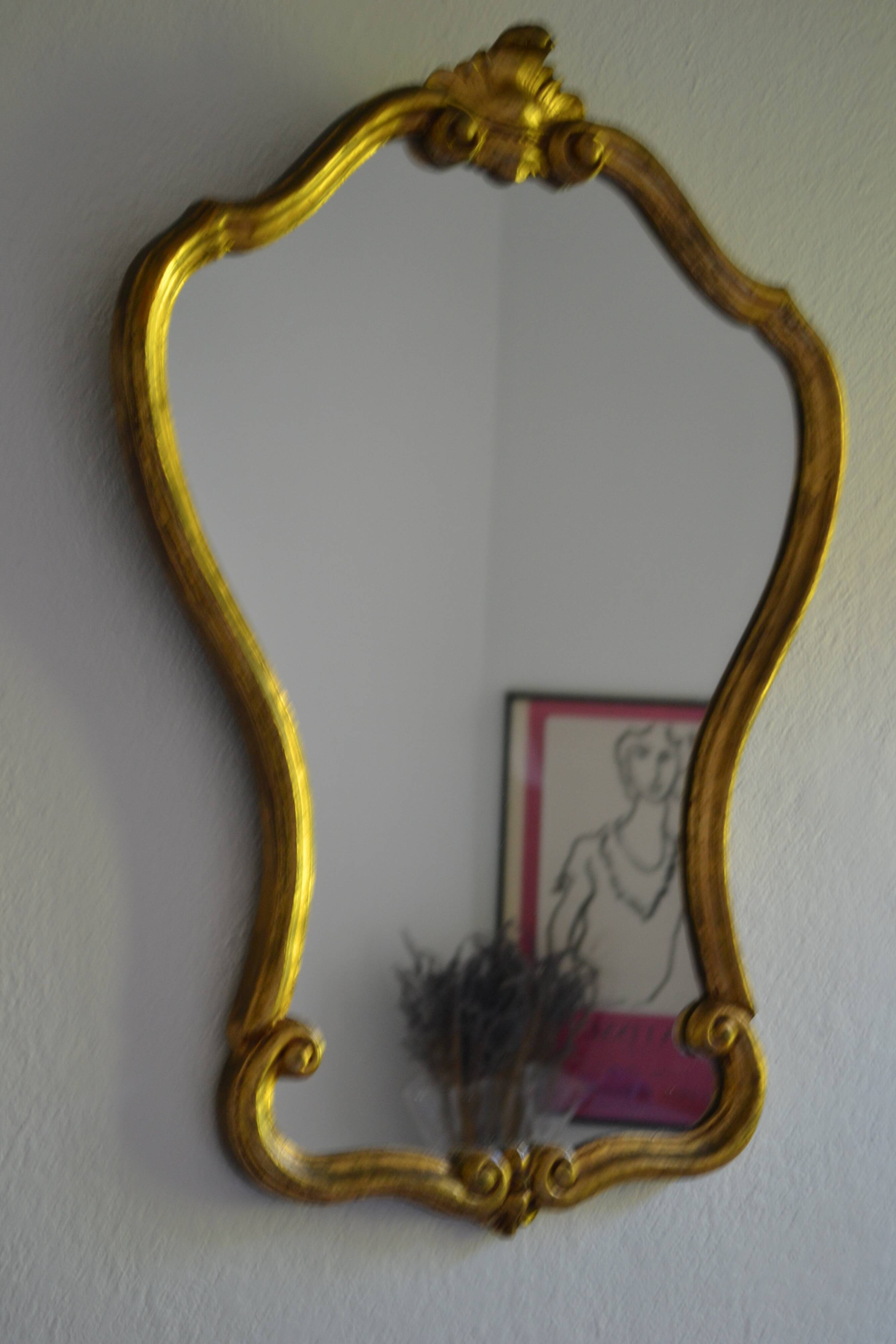 Baroque mirror with carved and gilded wooden frame 80 x 60 cm