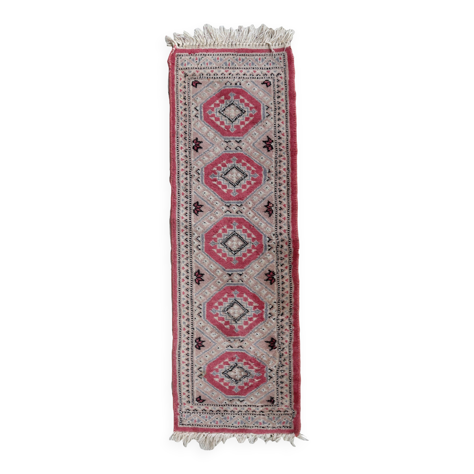 Tapis vintage ouzbek Bukhara fait main en laine et soie – 32 x 97 cm