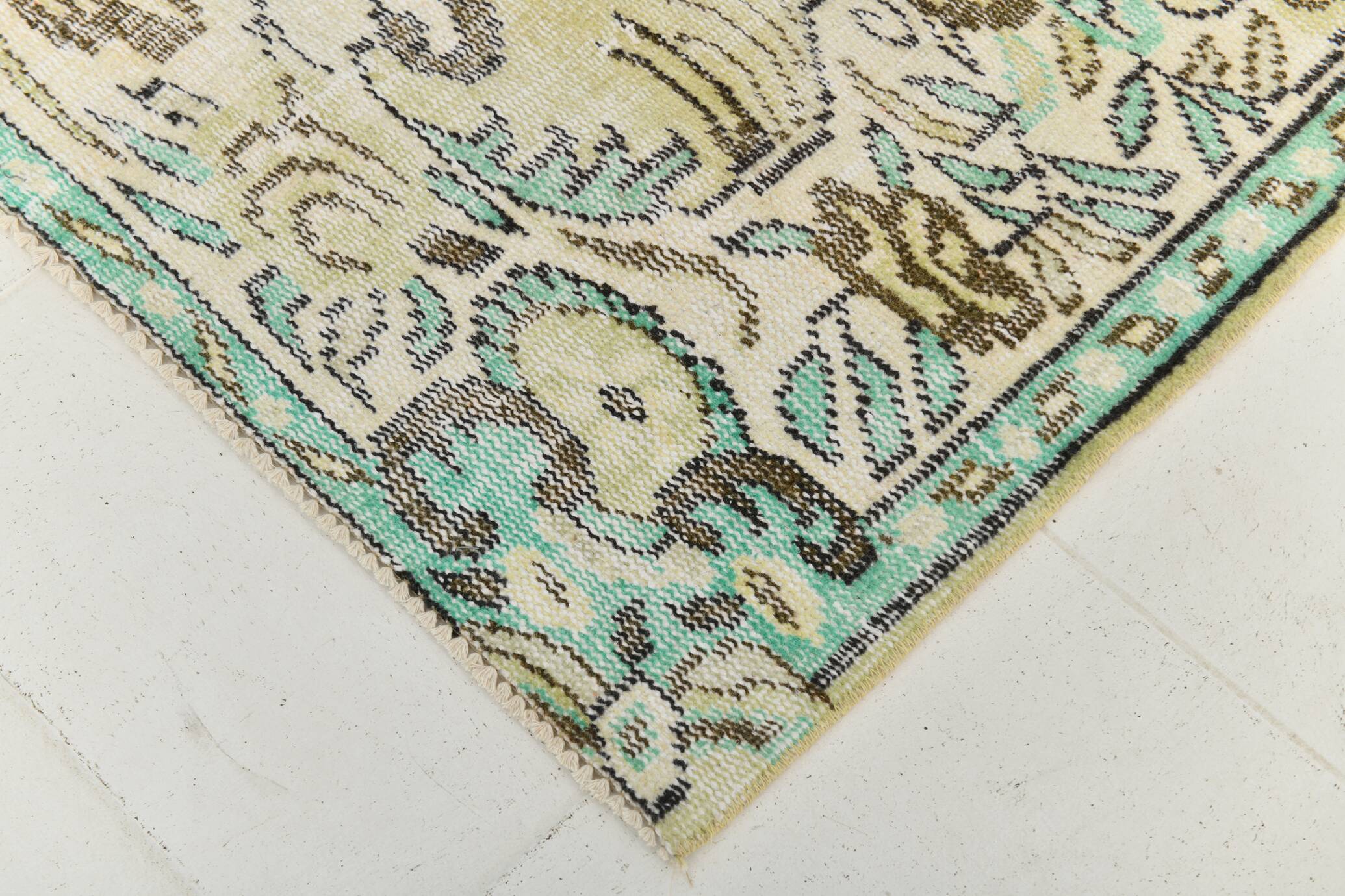 Tapis persan oriental vert clair et jaune 5x8, 165x238 cm