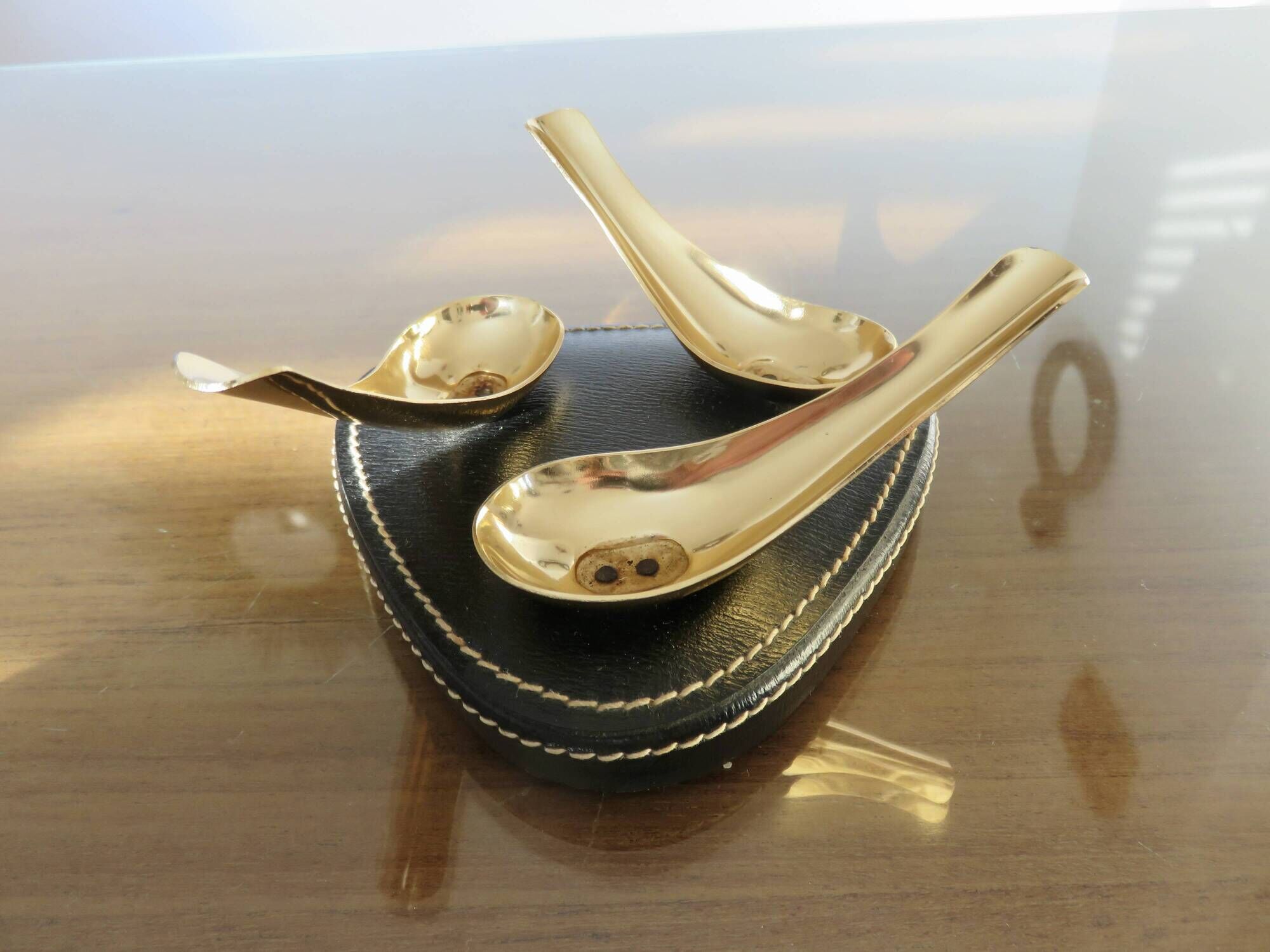 Black leather piped pipe holder with brass, Tremblay edition, Paris