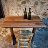 Vintage 1930s French bistro table – beech base, walnut top and nickel-plated stand