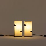 Pair of modernist metal wall lights with perspex diffuser, 1950s/1960s