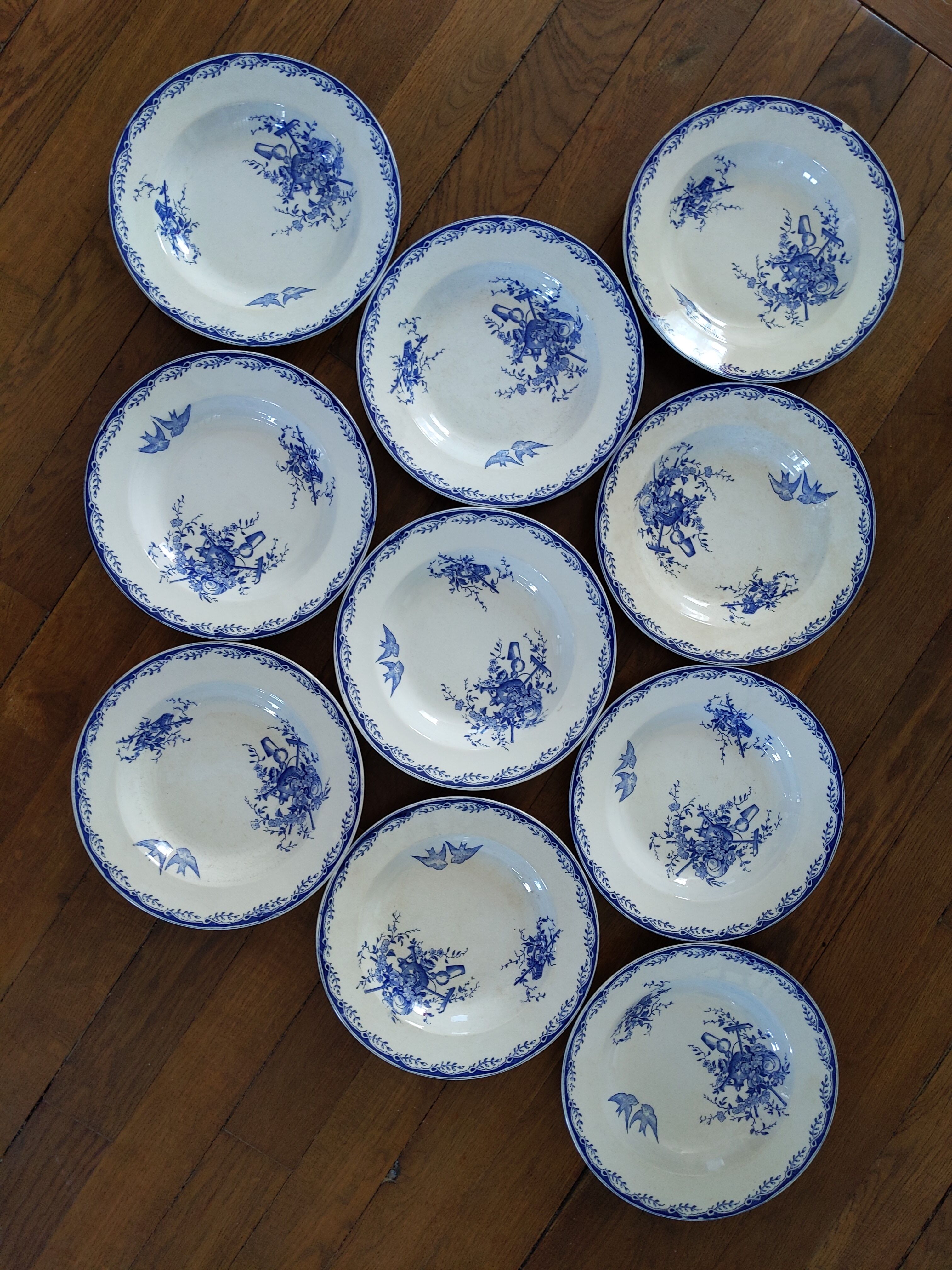 Plates old iron earth Sarreguemines Watteau