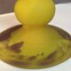 Contemporary mushroom lamp in amber-tinted yellow glass paste, height 58 cm