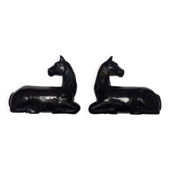 Serre-livres marbre noir chevaux couchés