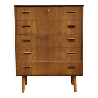 Scandinavian teak chest of drawers, 5 drawers, 1960s