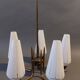 Chandelier in gilded brass and opaline with 5 lights 1960 Vintage.