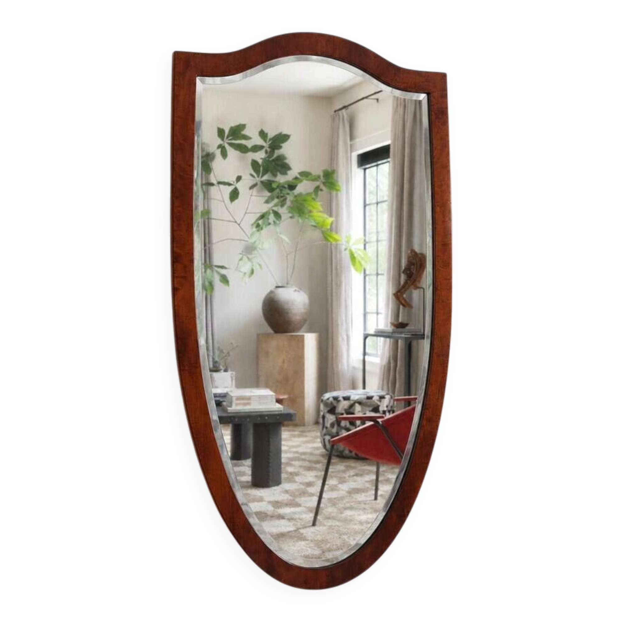 Early Biedermeier Large Antique Pearwood Shield Wall Mirror, Vienna, 1820s
