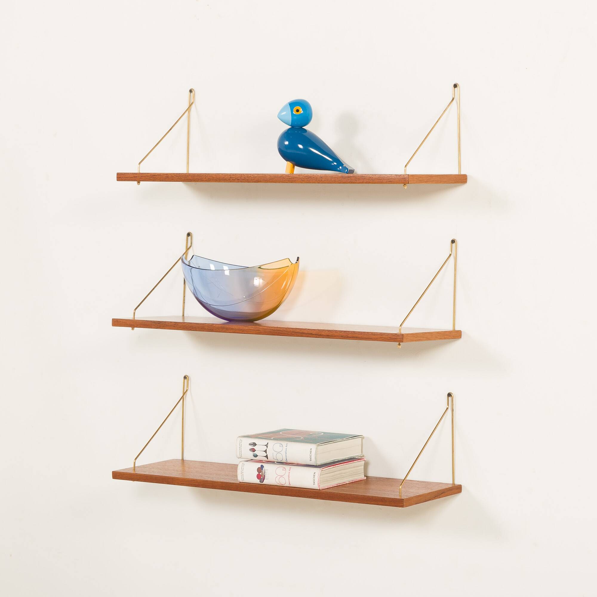 Danish mid century teak floating shelves set of 3, 1960s