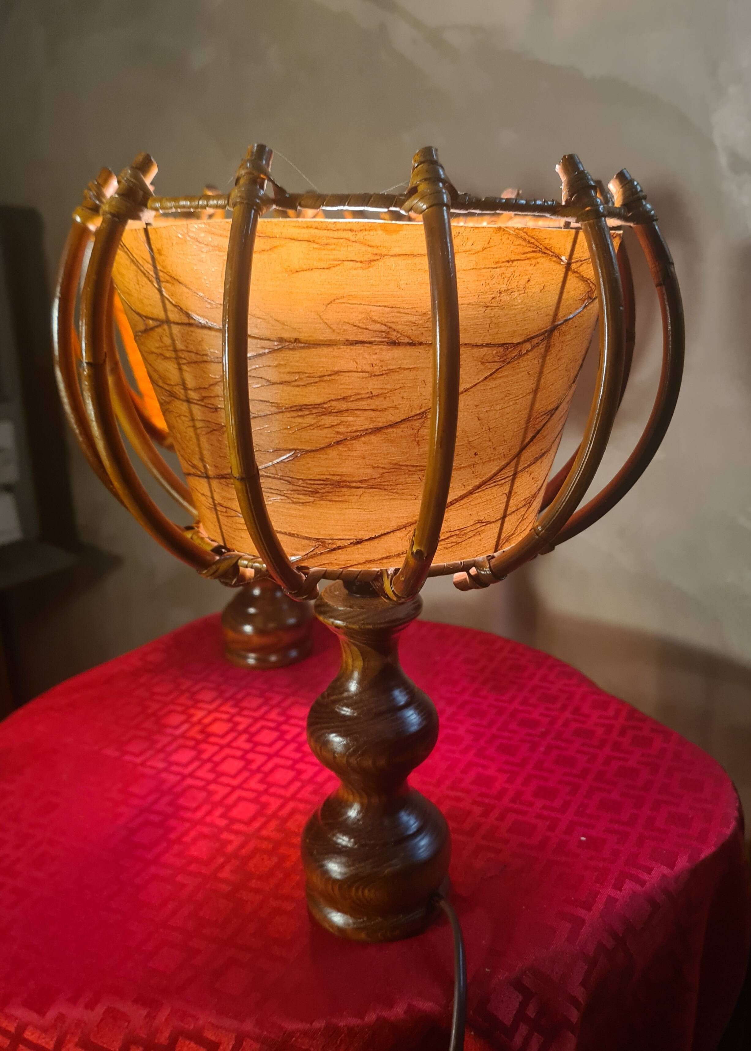 pair of vintage rattan table lamps by Louis Sognot 32x26 - 1950s-60s