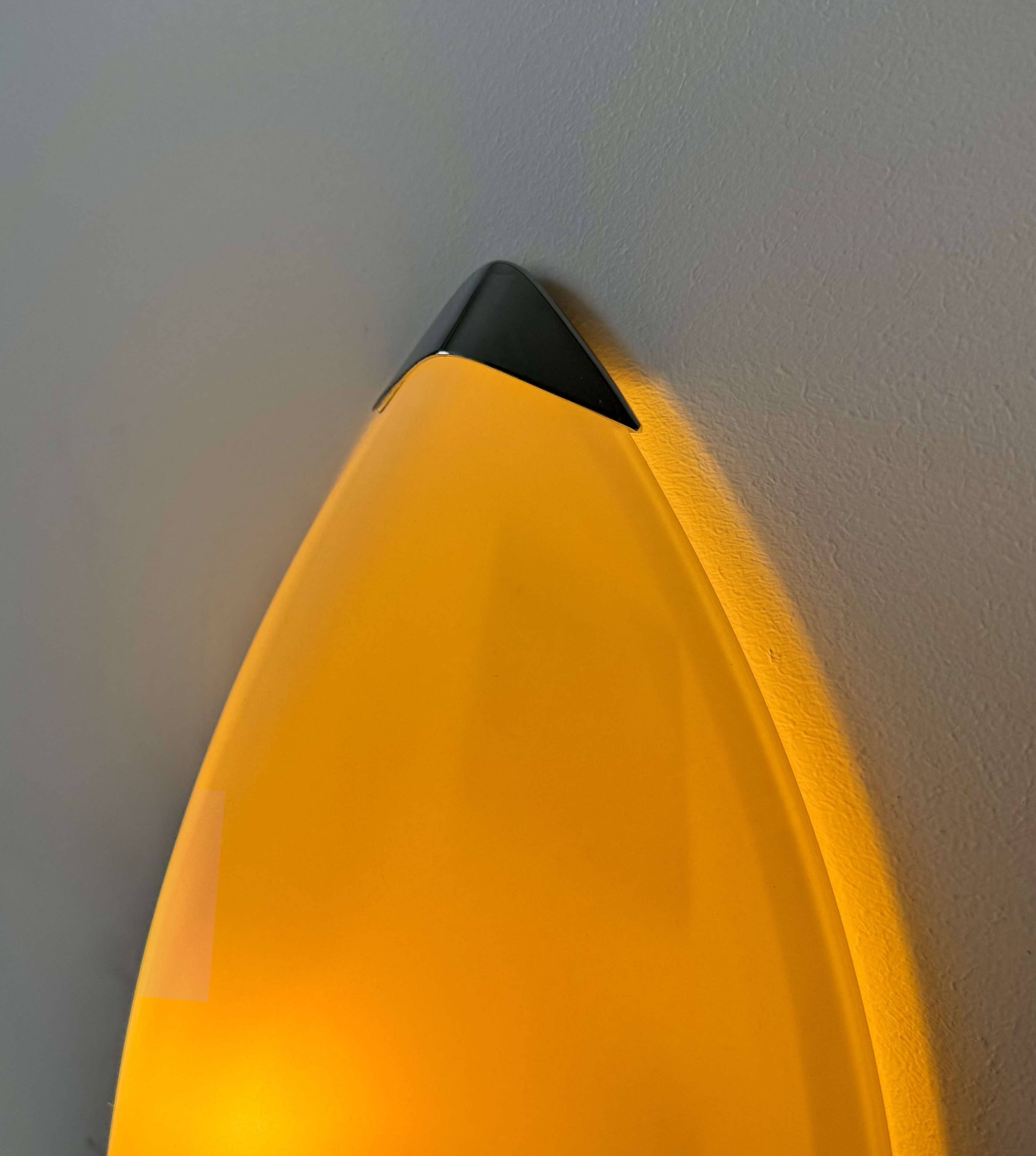 Pair of vintage wall lights, chrome and sandblasted glass, Italy 1980.