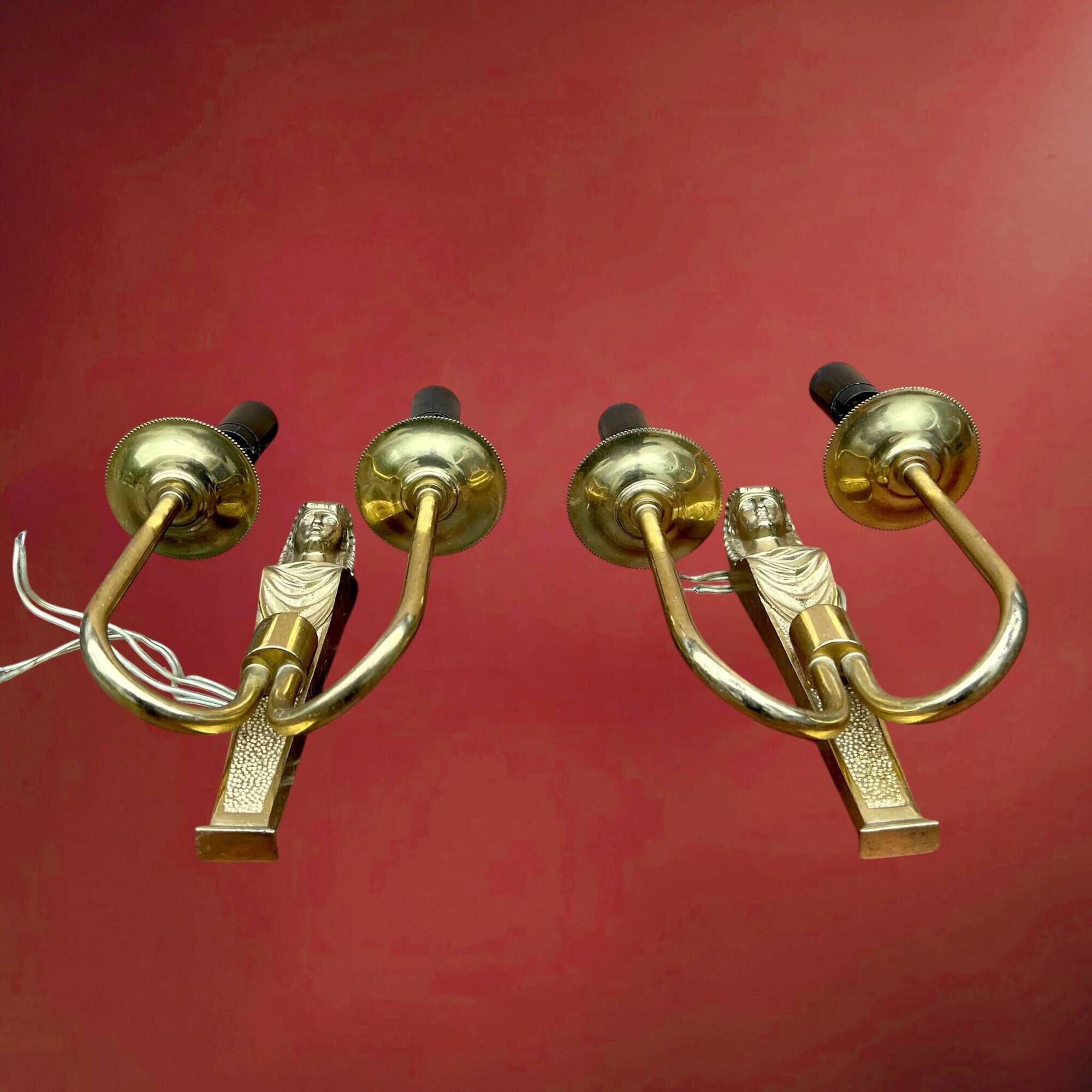 Pair of gilt brass wall lights in Empire style, Egyptian revival – 1940s-50s