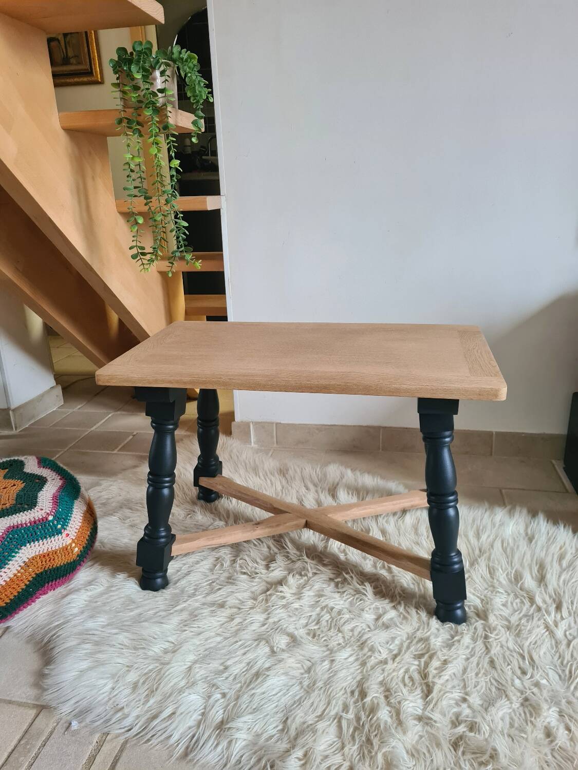 Vintage coffee table in raw oak and black