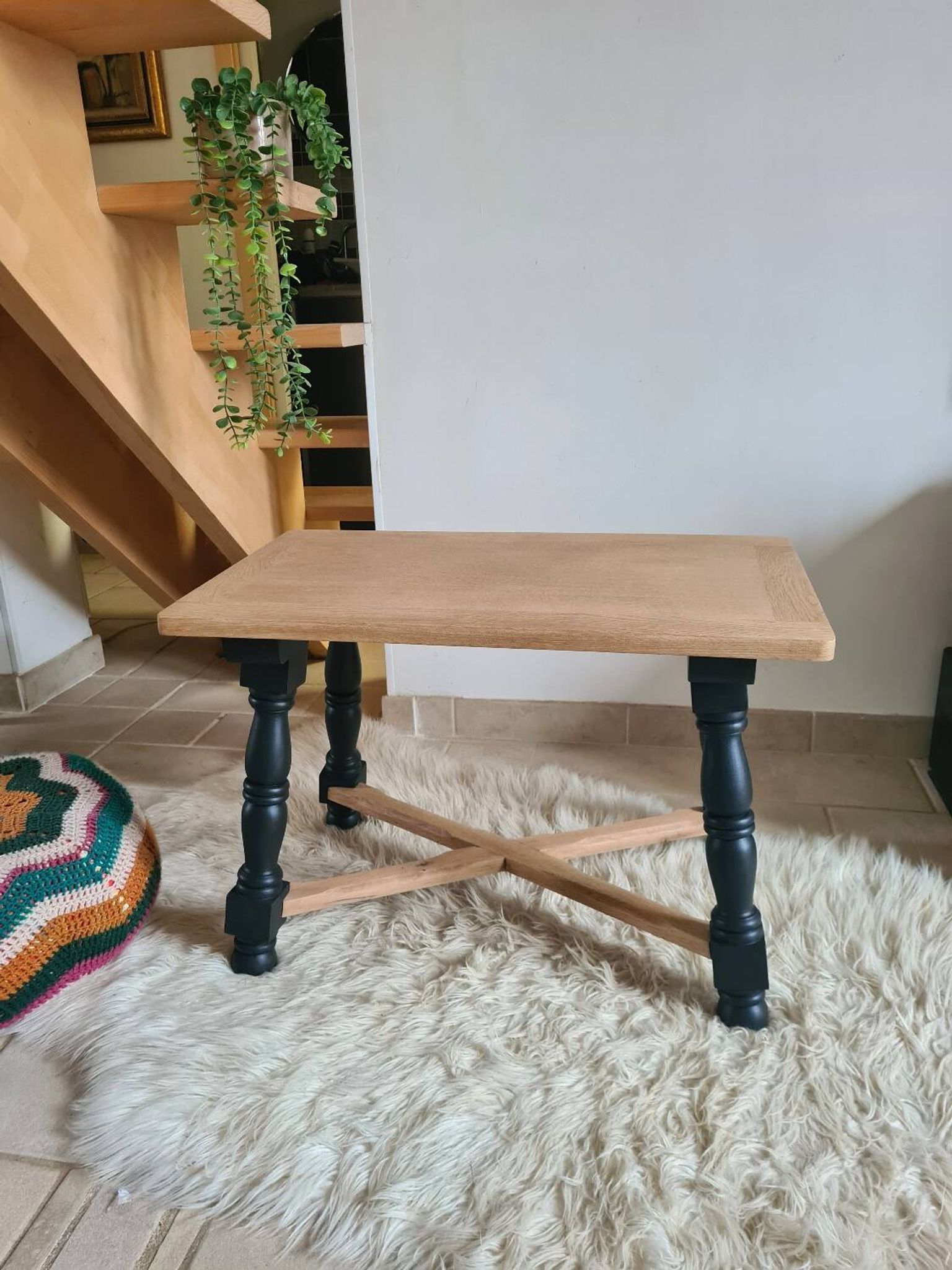 Vintage coffee table in raw oak and black