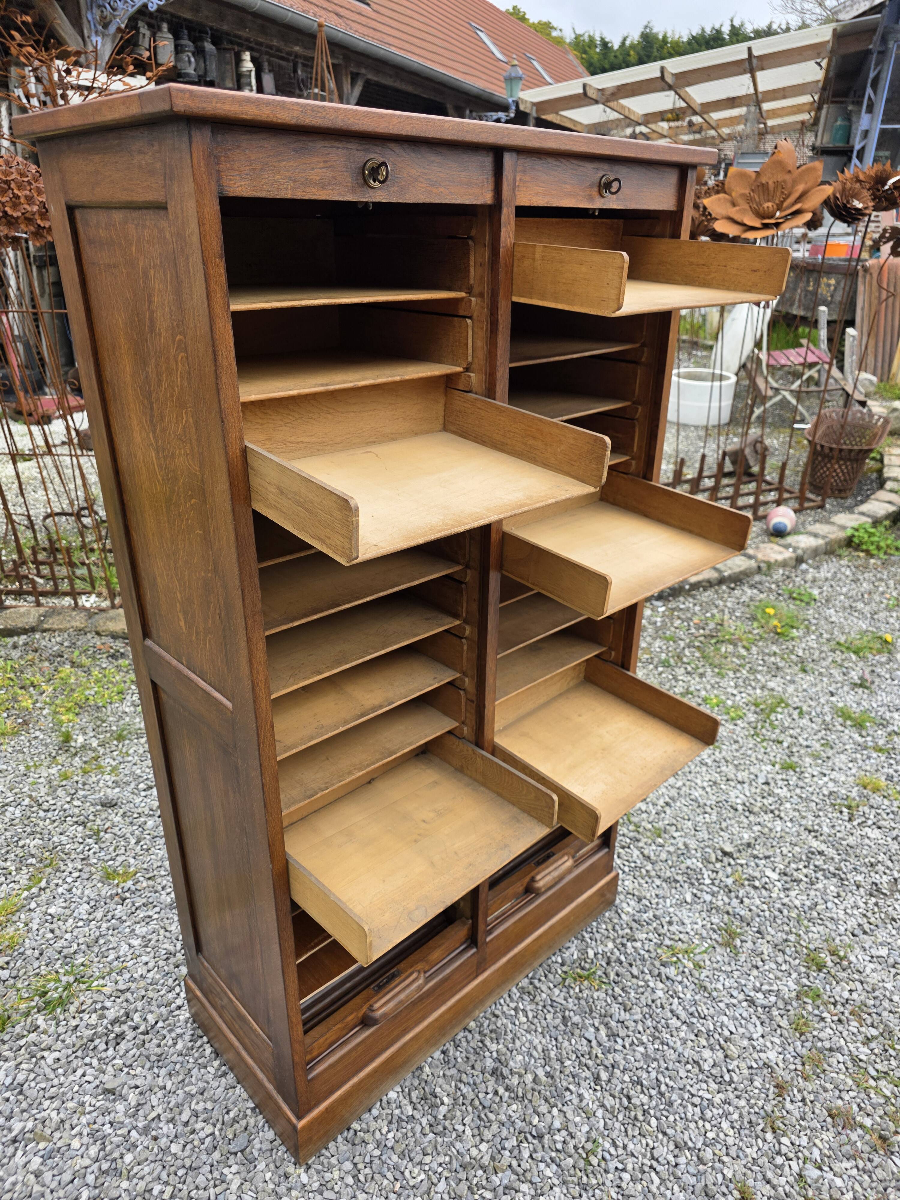 Antique double curtain cabinet in oak (internal drawers)