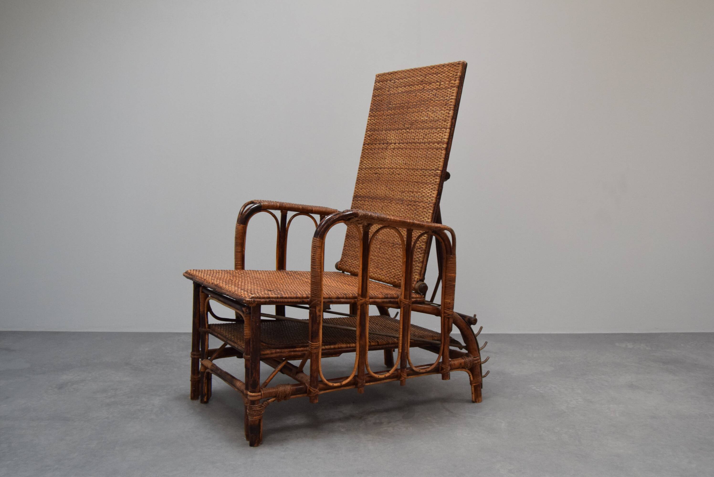 Rare Vintage Bauhaus Rattan & Bamboo Chair with Ottoman by Erich Dieckmann