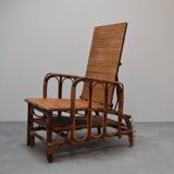 Rare Vintage Bauhaus Rattan & Bamboo Chair with Ottoman by Erich Dieckmann