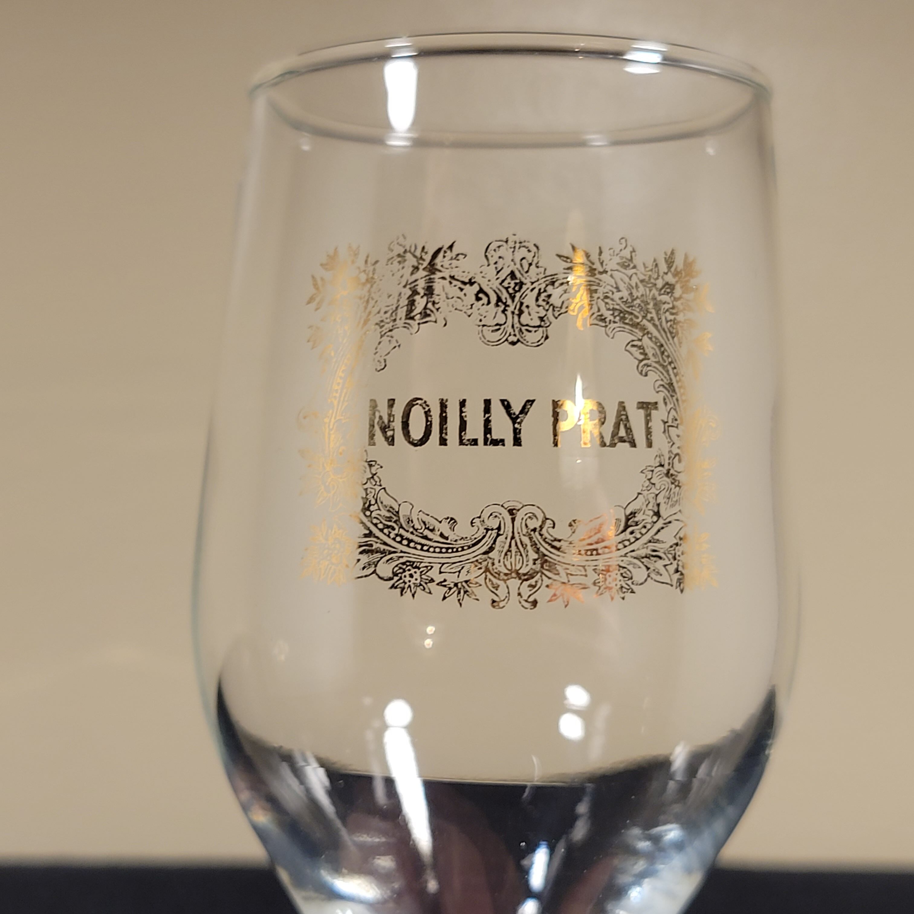 Vintage 10 glasses aperitif Noilly Prat on foot with golden inscription