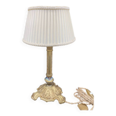 Lampe, bronze, bougeoir, doré, émail cloisonné, abat-jour blanc écru, décor fleurs, feuille